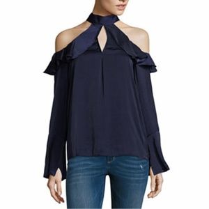 Long Sleeve Ruffle Cold Shoulder Blouse